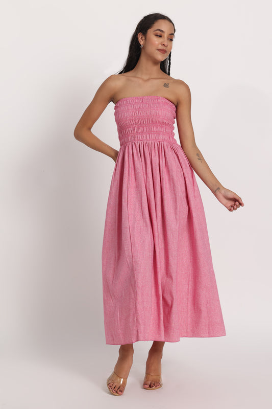 Tube Pink Smocking Cotton Blend Dress