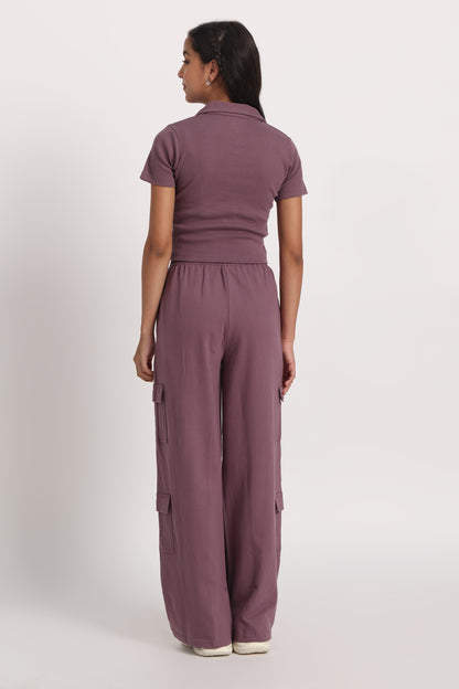Mauve Half Sleeves French Terry Cargo Co-ord