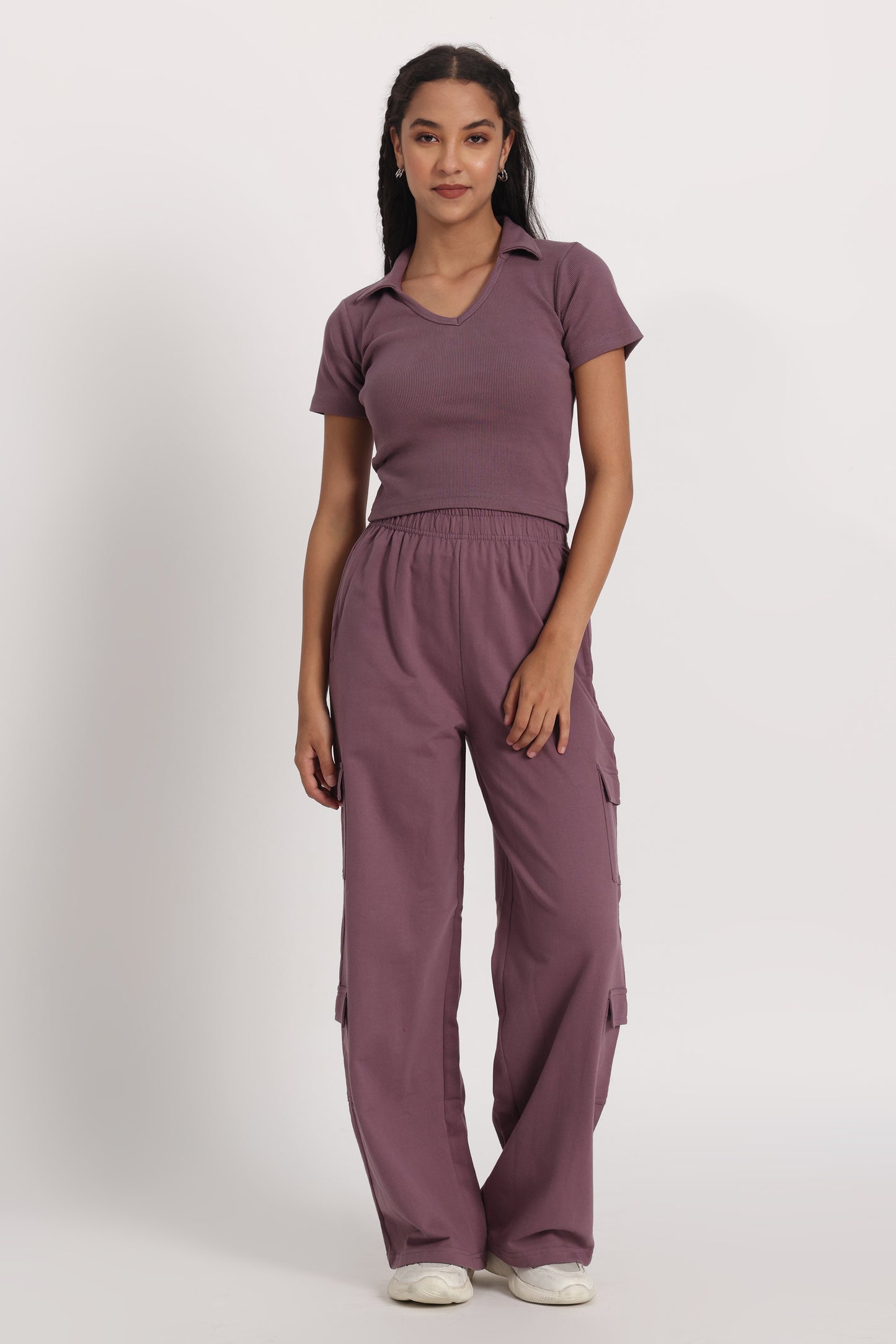 Mauve Half Sleeves French Terry Cargo Co-ord