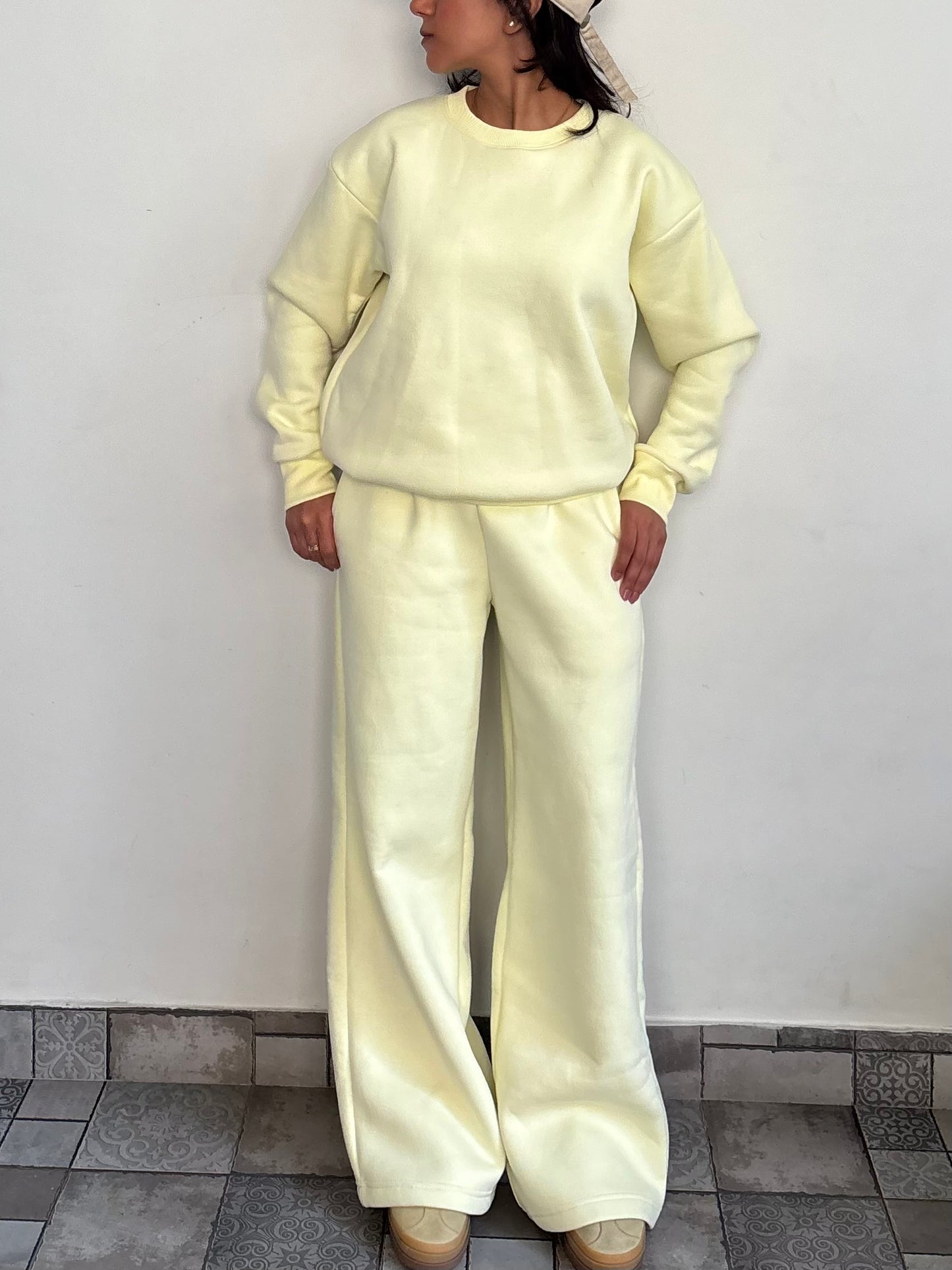 Butter Yellow Crewneck Cotton Fleece SET ( High Warmth)