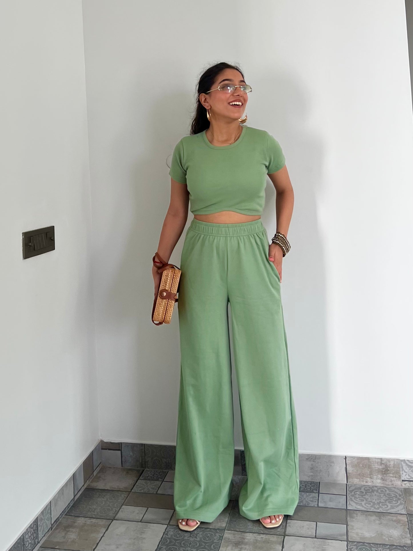Mint Green  French Terry Half Sleeves Set