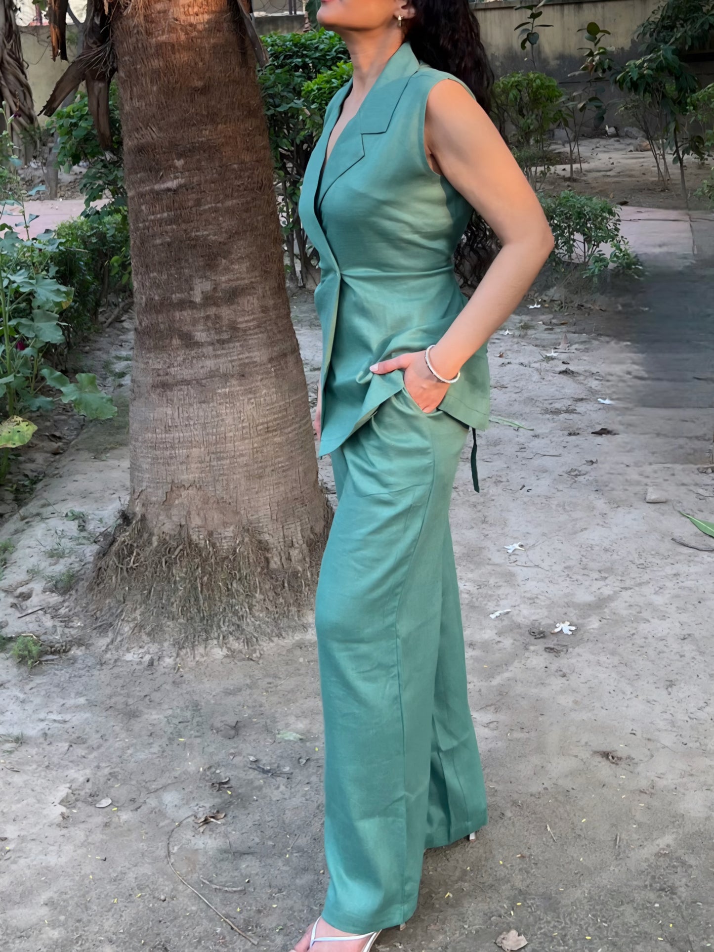 Sage Green Pure Cotton Blazer & Pants Set