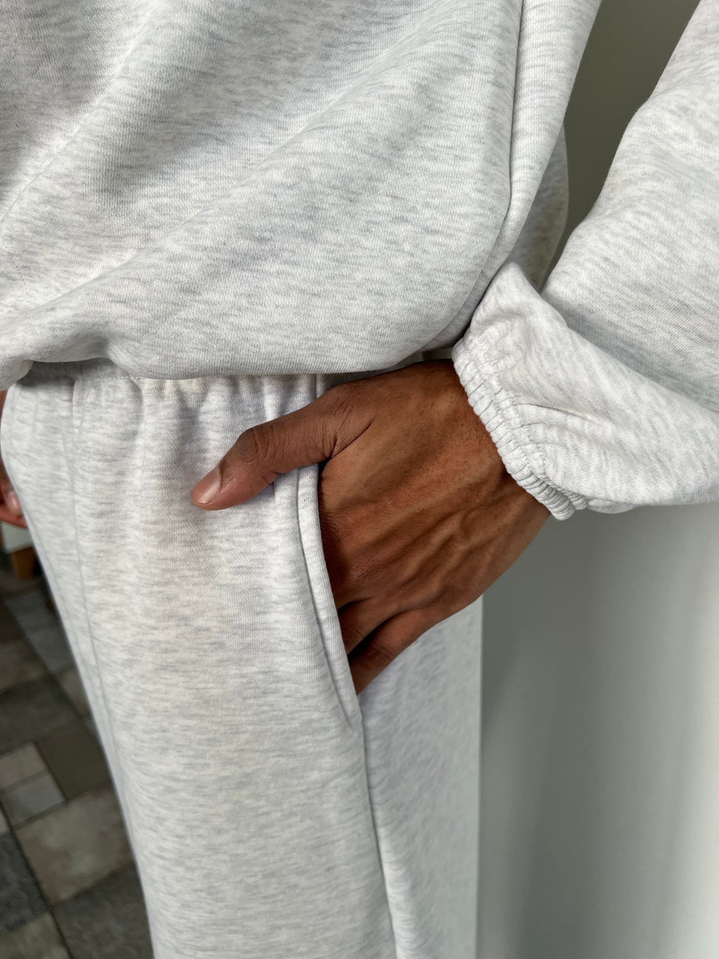 Unisex Grey Melange Half-Zip Cotton Fleece SET  (High Warmth)