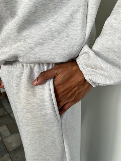 Unisex Grey Melange Half-Zip Cotton Fleece SET  (High Warmth)
