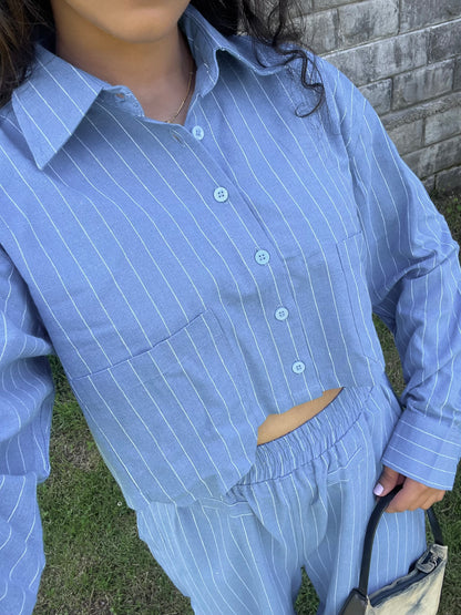 Stripes boxer crop shirt set