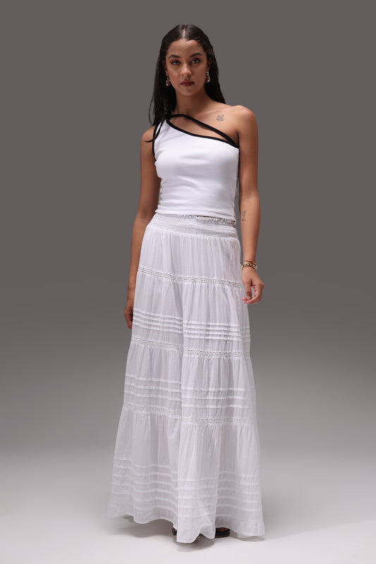 Yin Yang One Shoulder Rib Top &  Cotton Skirt Set