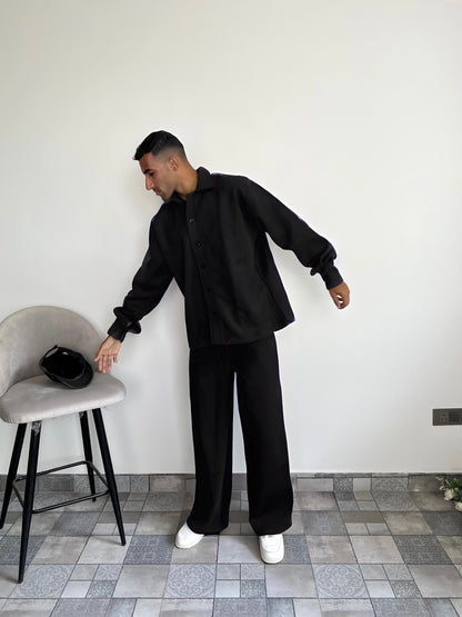 Cotton fleece black unisex coord ( medium warmth)