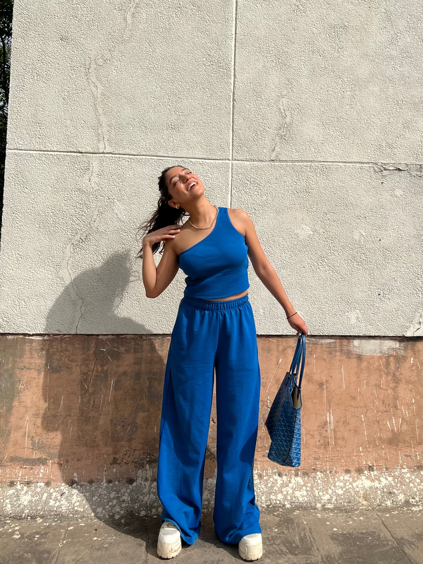 Electric blue French Terry One Shoulder Set