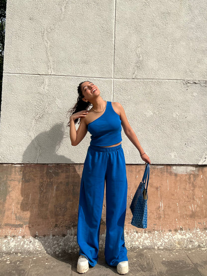 Electric blue French Terry One Shoulder Set