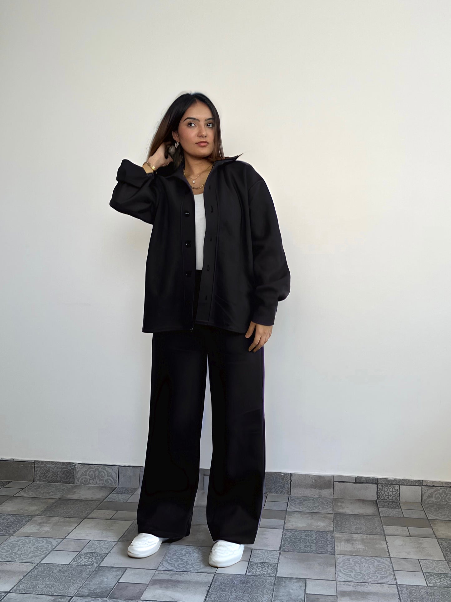 Cotton fleece black unisex coord ( medium warmth)