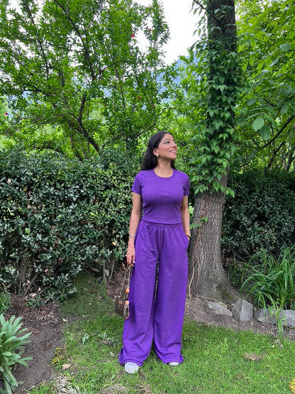 Dark Purple Half Sleeves Terry Set