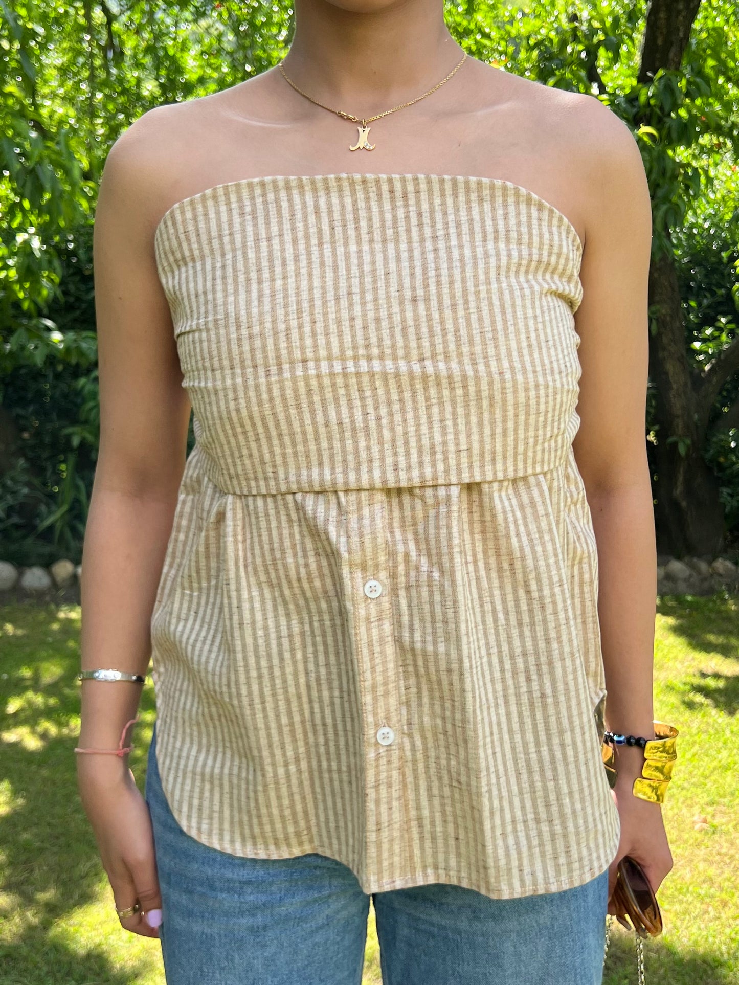 Linen Strapless Top