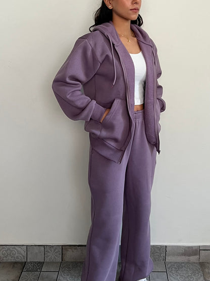 Unisex Light Mauve Zipper Hoodie Cotton Fleece SET (High Warmth)