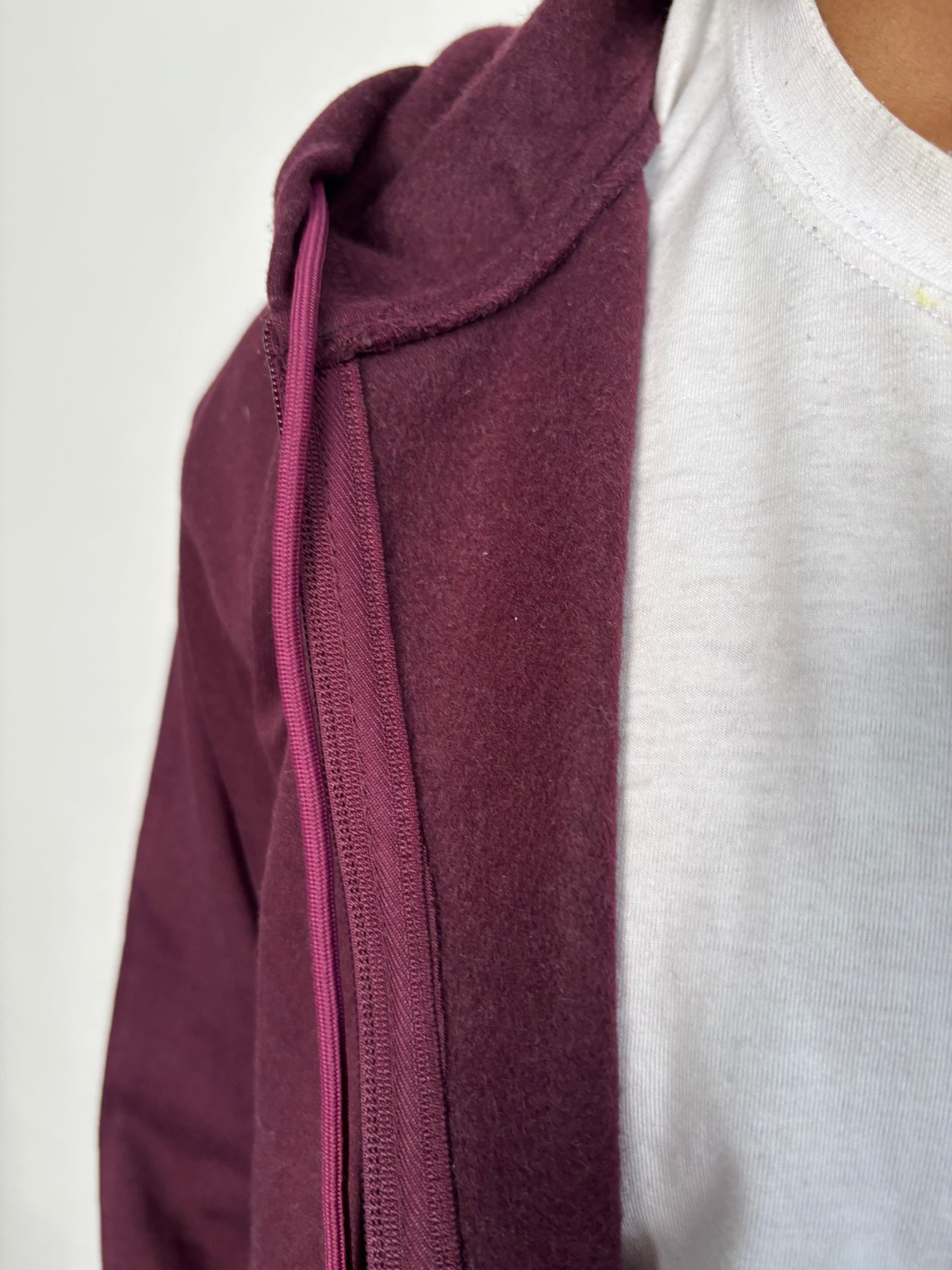 Unisex Burgundy Zipper Hoodie Cotton Fleece SET (Medium Warmth)
