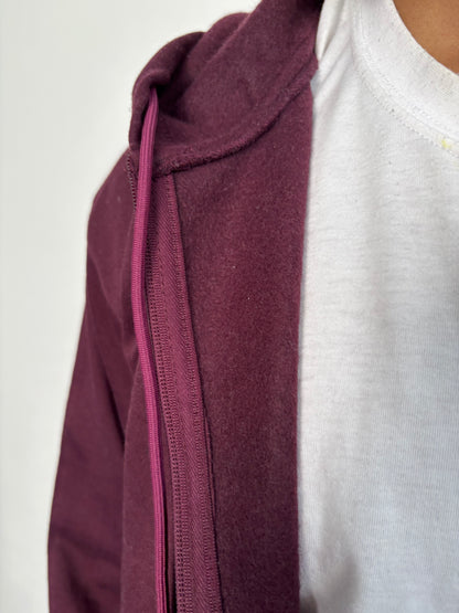 Unisex Burgundy Zipper Hoodie Cotton Fleece SET (Medium Warmth)