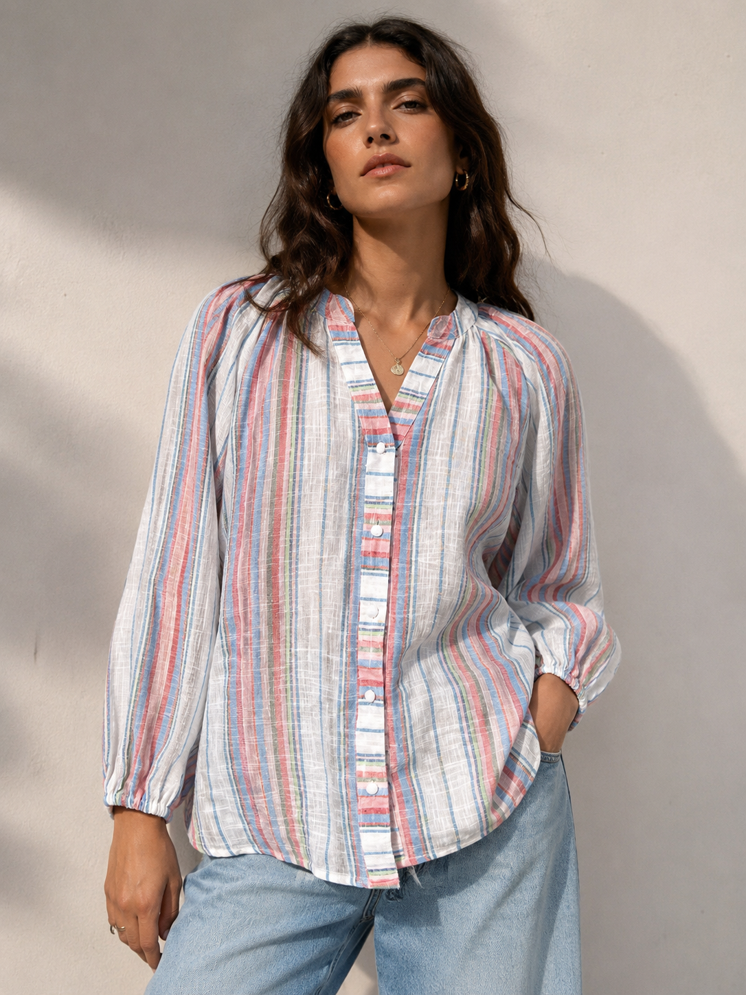 Multicoloured Striped Cotton Linen Tunic
