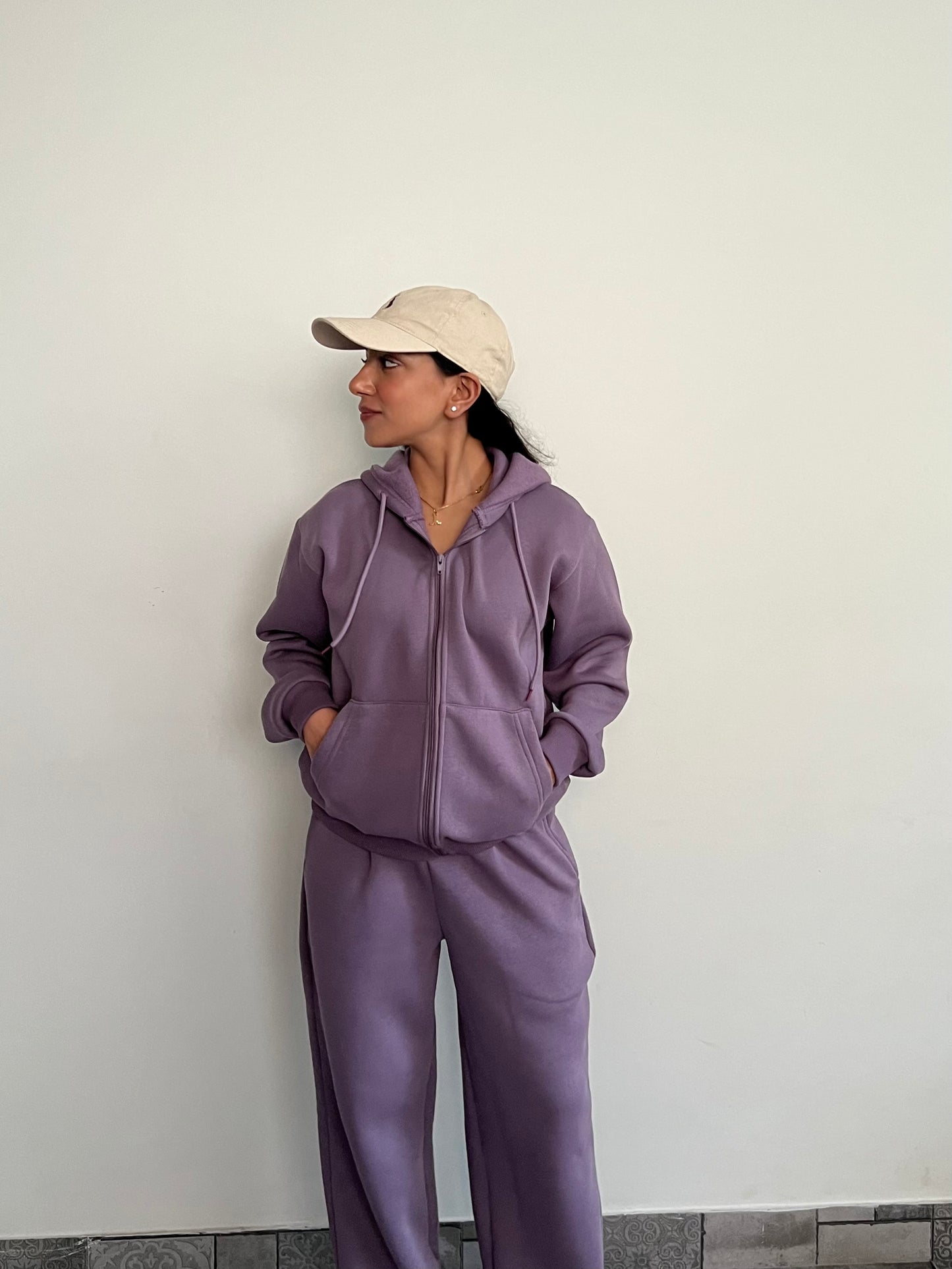 Unisex Light Mauve Zipper Hoodie Cotton Fleece SET (High Warmth)