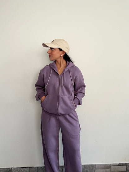 Unisex Light Mauve Zipper Hoodie Cotton Fleece SET (High Warmth)