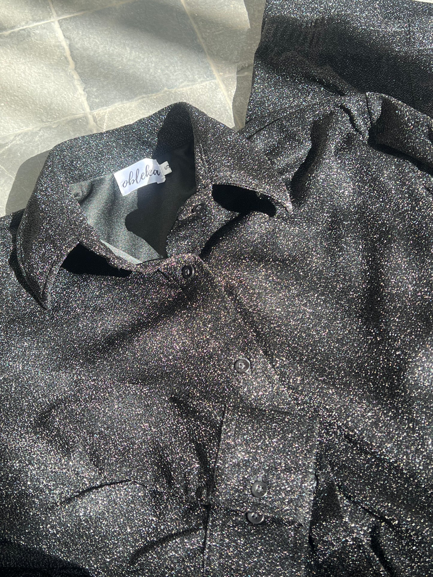 Black Cotton Shimmer Shirt Set
