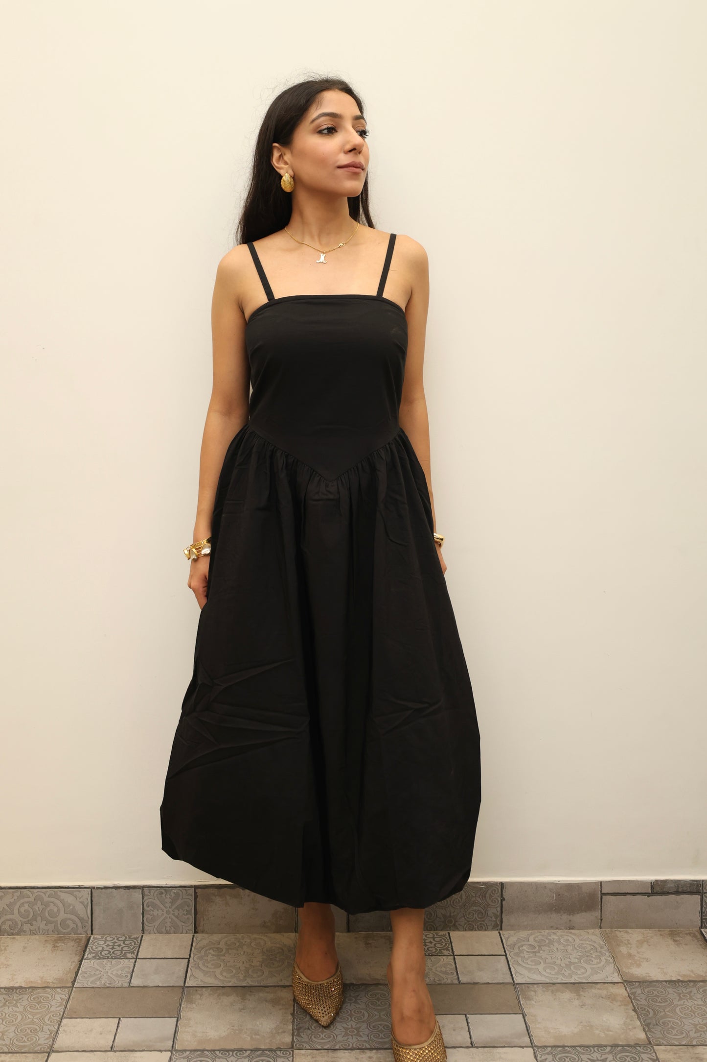 Cotton Poplin Corset Balloon Dress