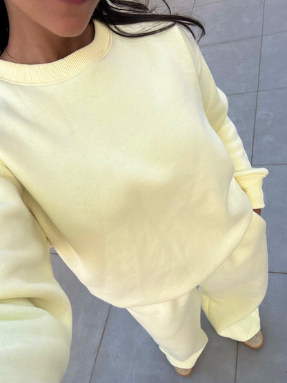 Butter Yellow Crewneck Cotton Fleece SET ( High Warmth)