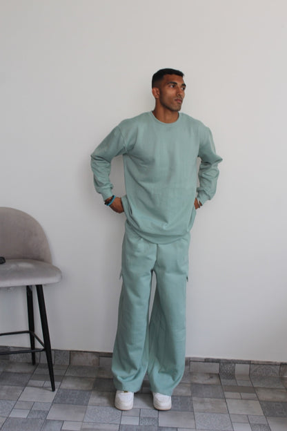 Cotton Fleece Stone Blue Sweatshirt Unisex Set