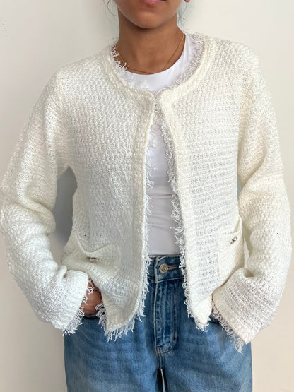 Cozy Woollen Sweater with Metallic Details WHITE