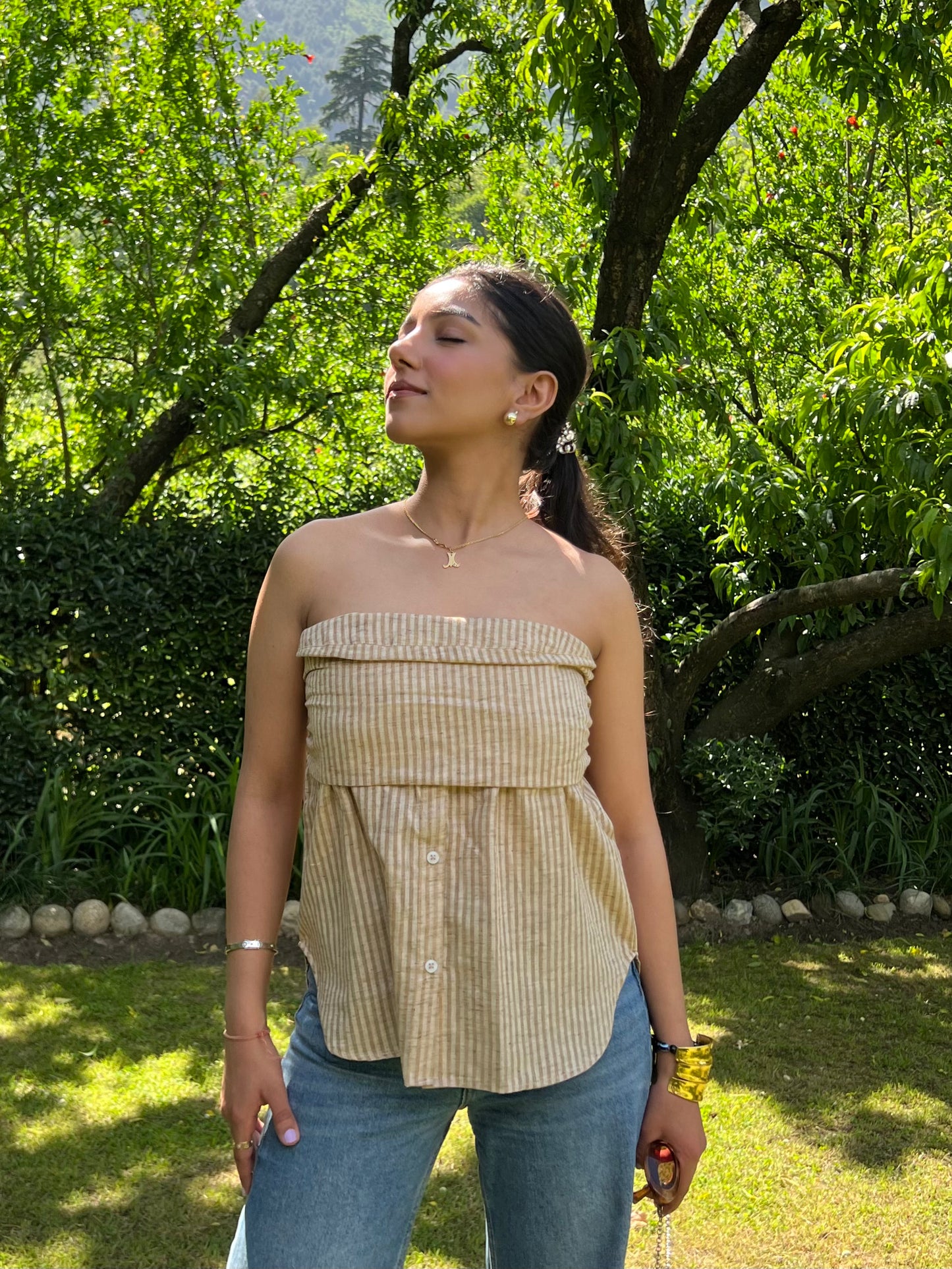 Linen Strapless Top