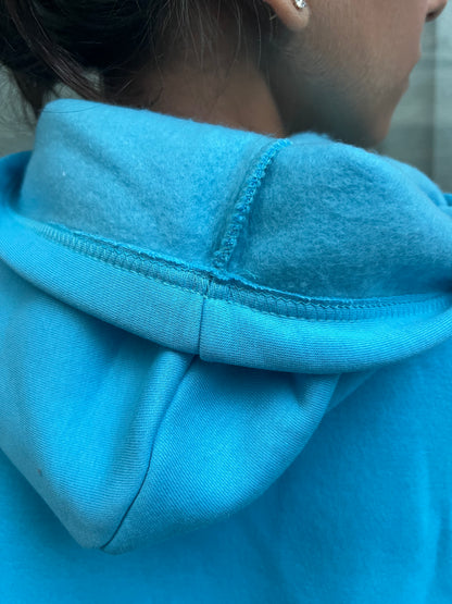 Light Blue Cropped Hoodie Cotton Fleece SET