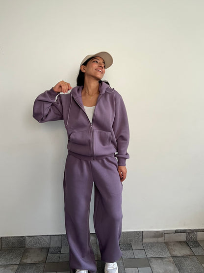 Unisex Light Mauve Zipper Hoodie Cotton Fleece SET (High Warmth)