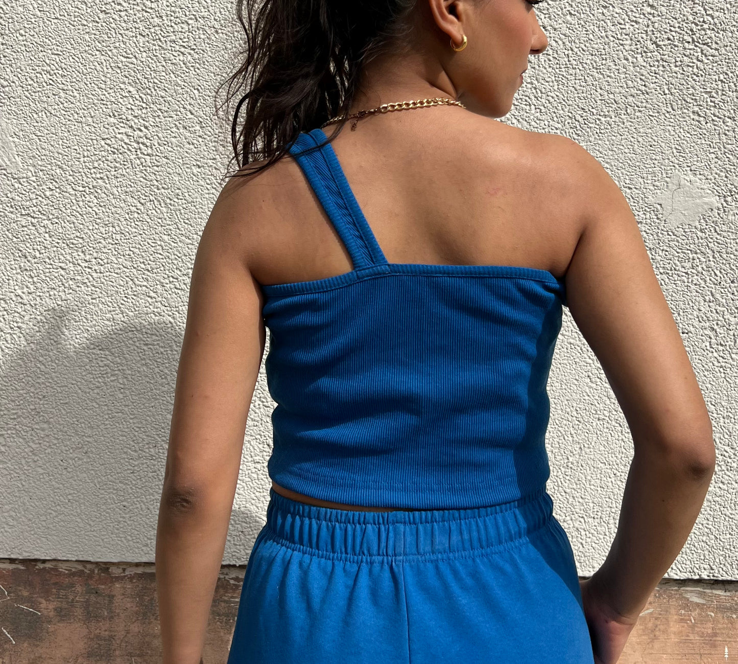Electric blue French Terry One Shoulder Set
