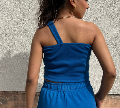 Electric blue French Terry One Shoulder Set
