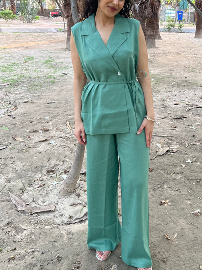Sage Green Pure Cotton Blazer & Pants Set