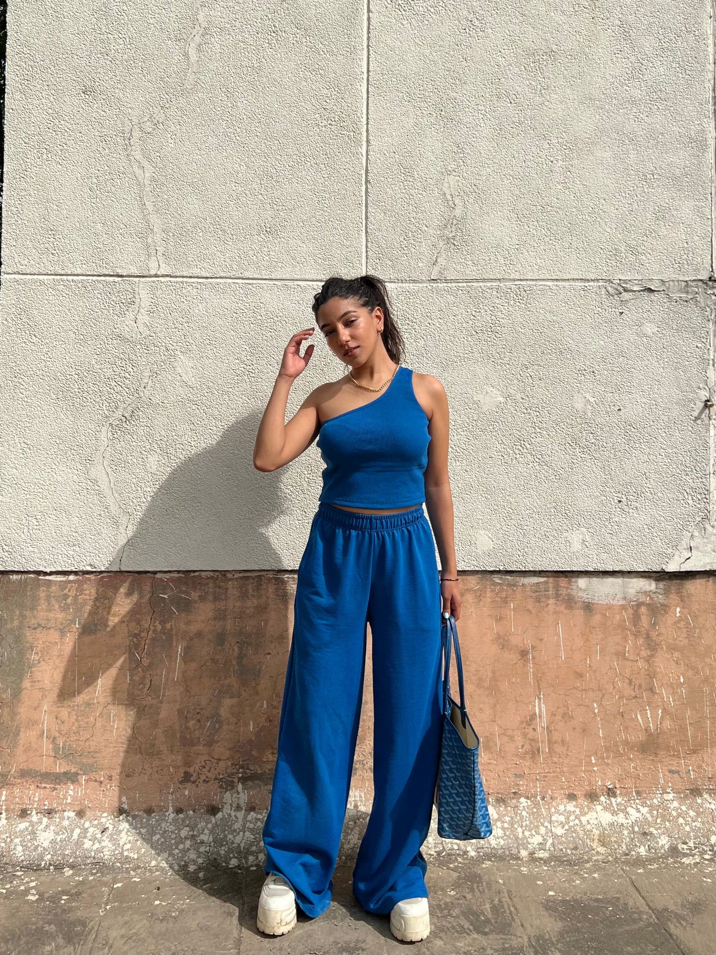 Electric blue French Terry One Shoulder Set