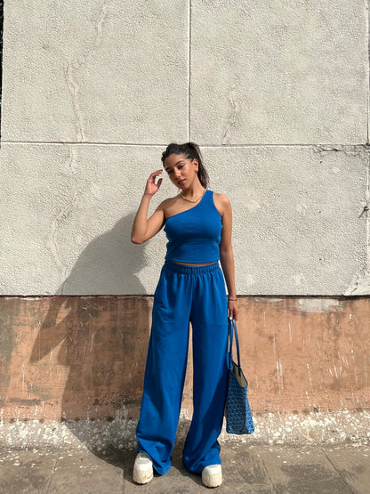 Electric blue French Terry One Shoulder Set