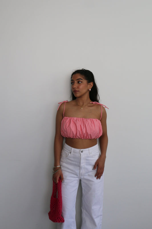 Pink Cotton Poplin Tie up Top