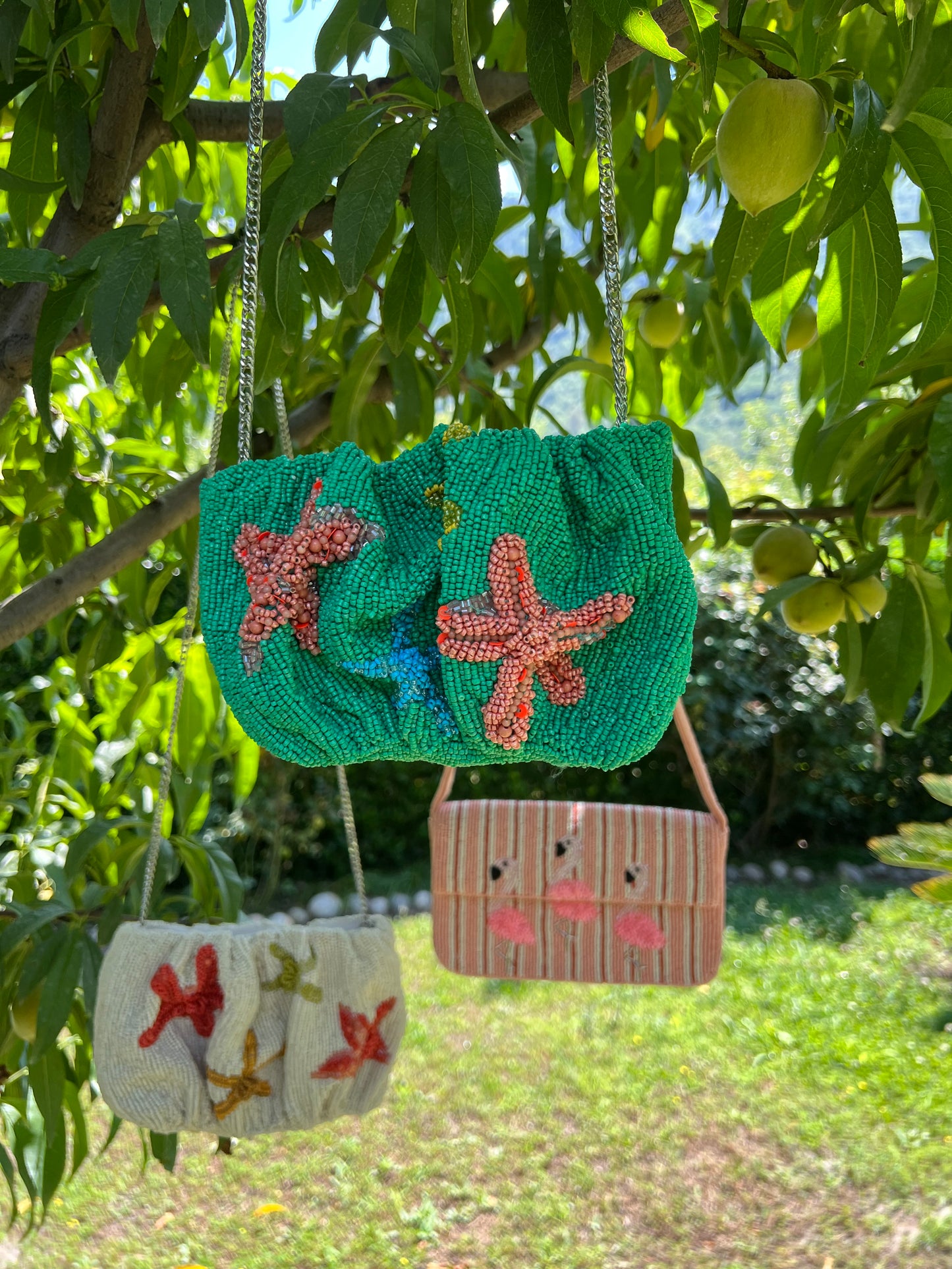 Green Starfish Beaded Bag