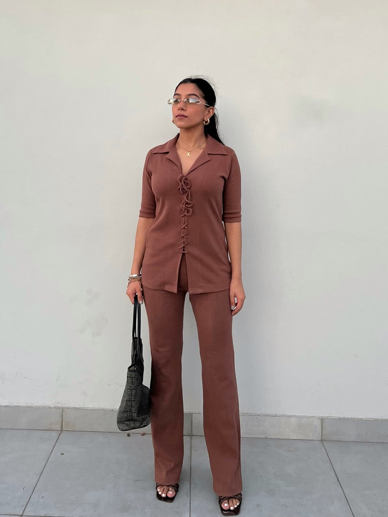 Brown Rib Long Co-ord