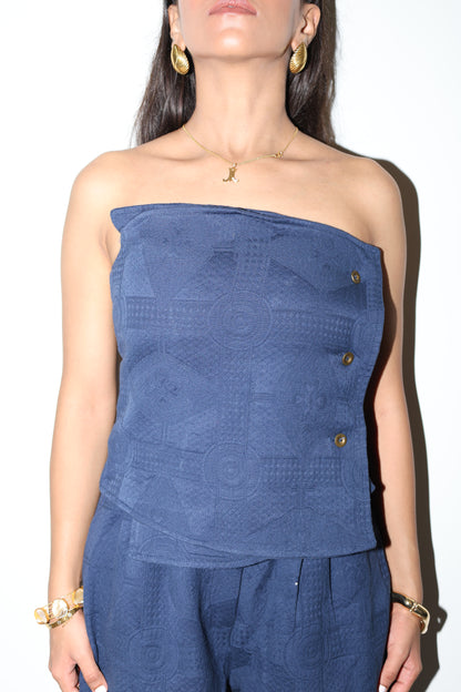 Lightweight Jacquard Strapless Corset Barrel Pant Set