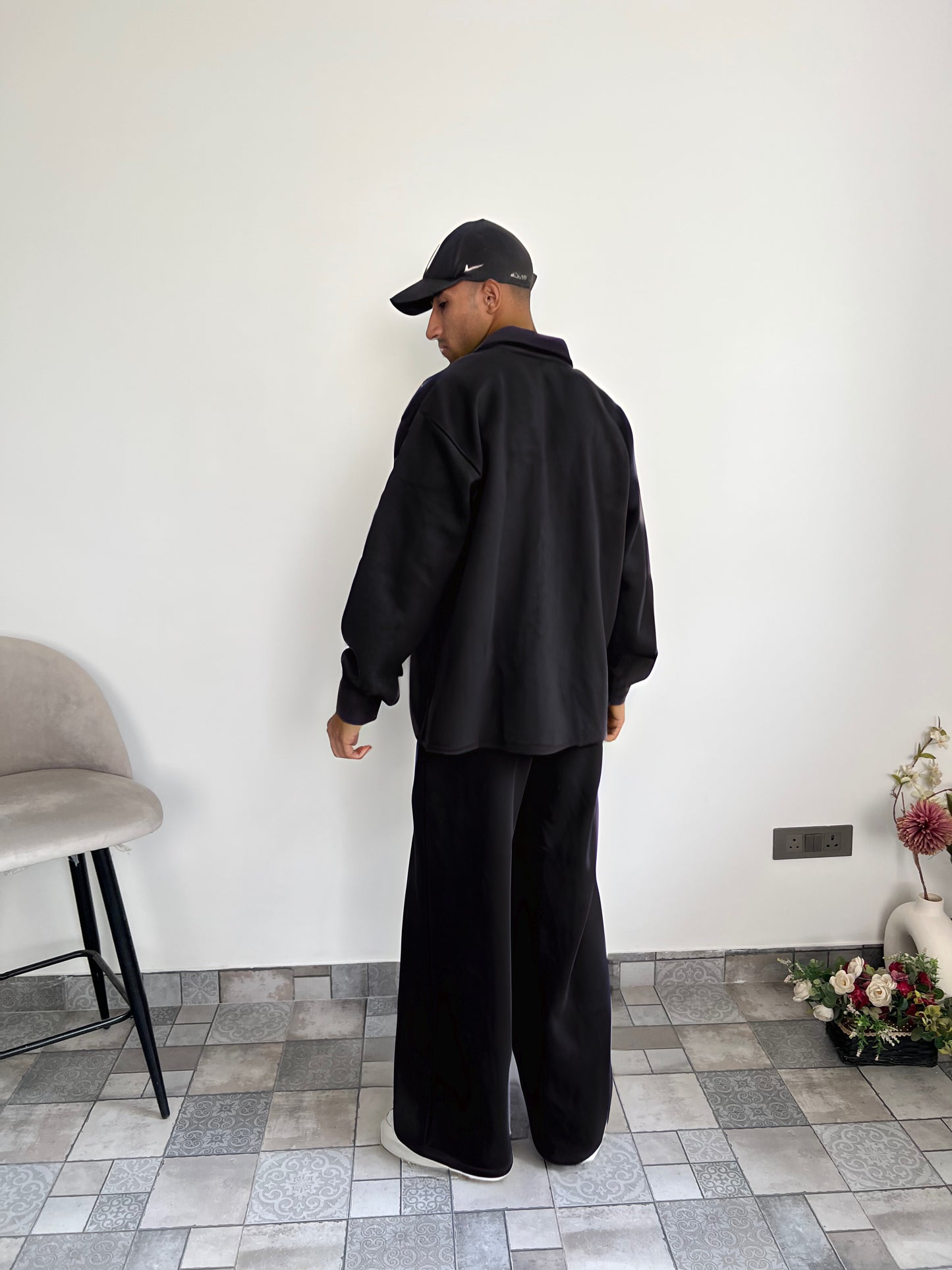 Cotton fleece black unisex coord ( medium warmth)