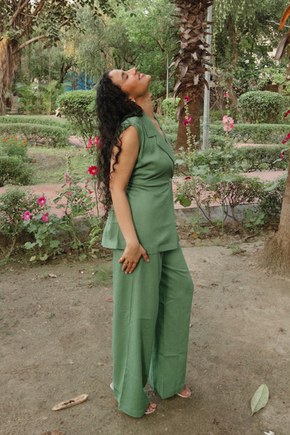 Sage Green Pure Cotton Blazer & Pants Set