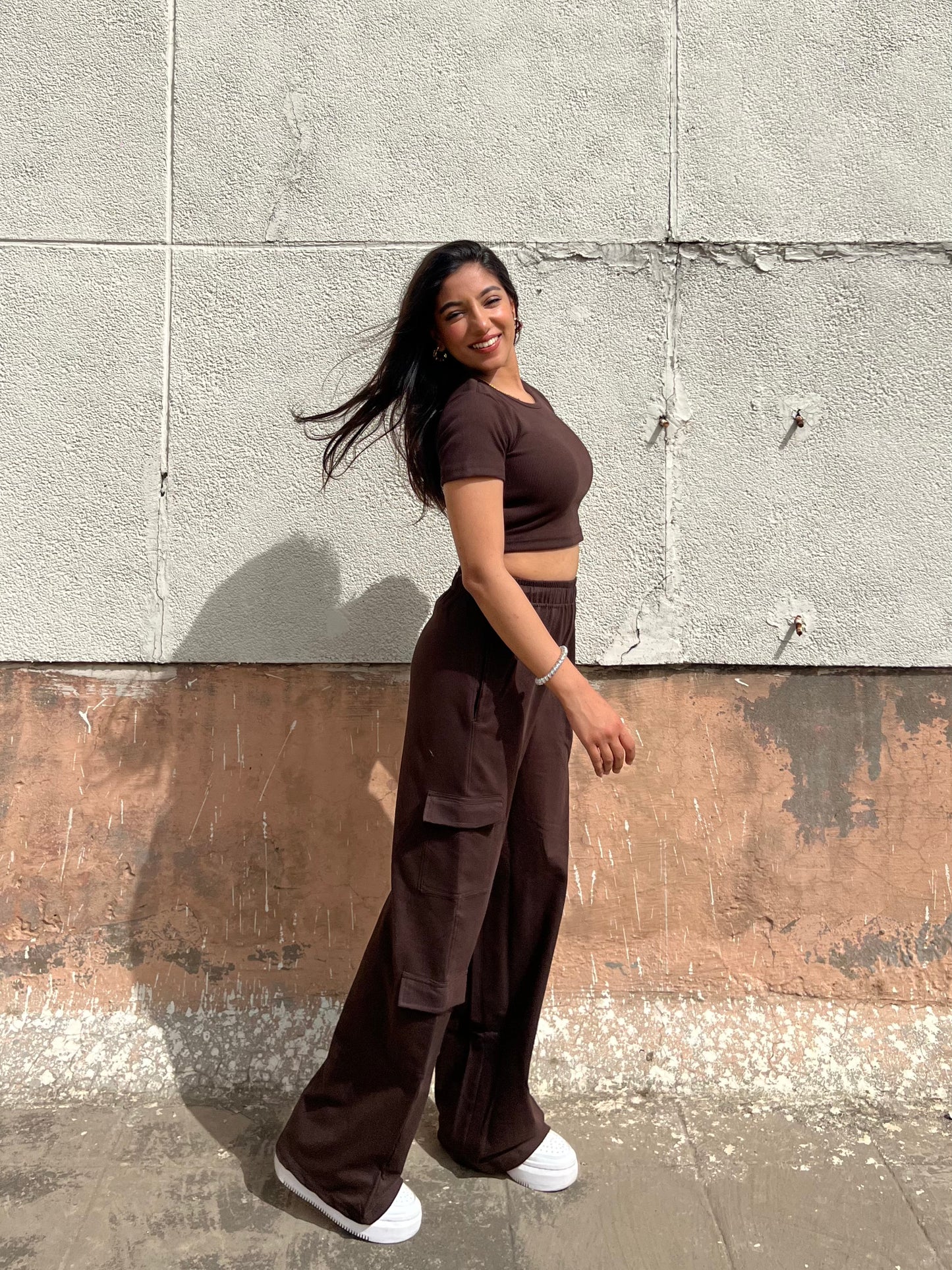 Brown French Terry Half Sleeves Cargo Set