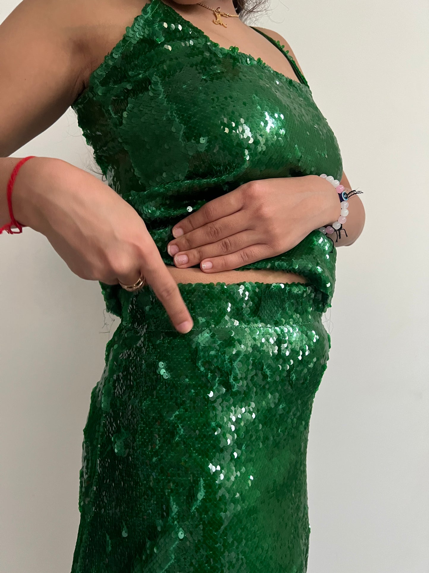 Emerald Green Water Sequin Skirt & Top SET