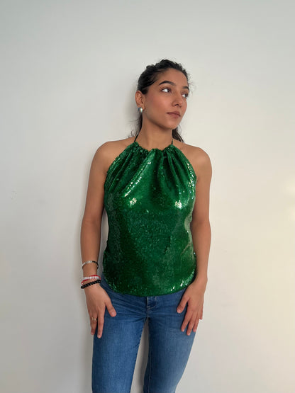 Emerald Water Sequin Tie up Top