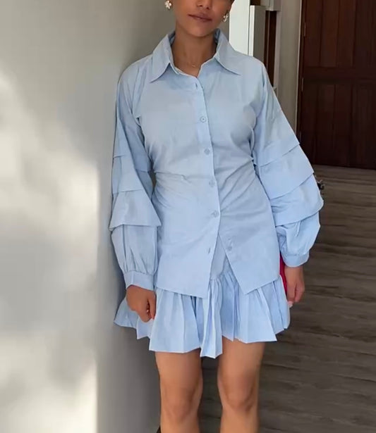 Ice Blue Cotton Poplin Ruffle Skort Set