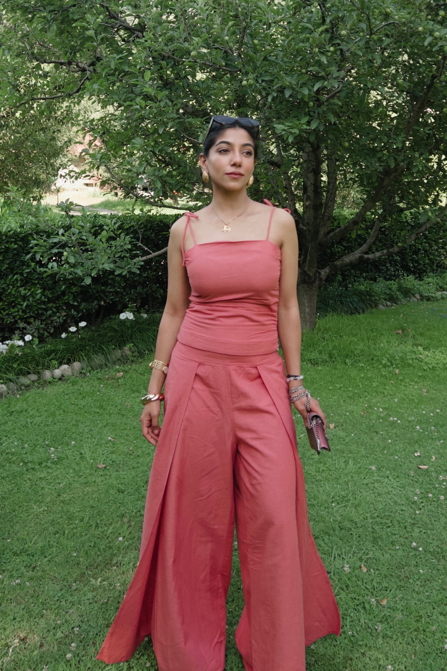 Dusty Rose Pure Cotton Strappy Top & Pants Set