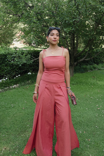 Dusty Rose Pure Cotton Strappy Top & Pants Set