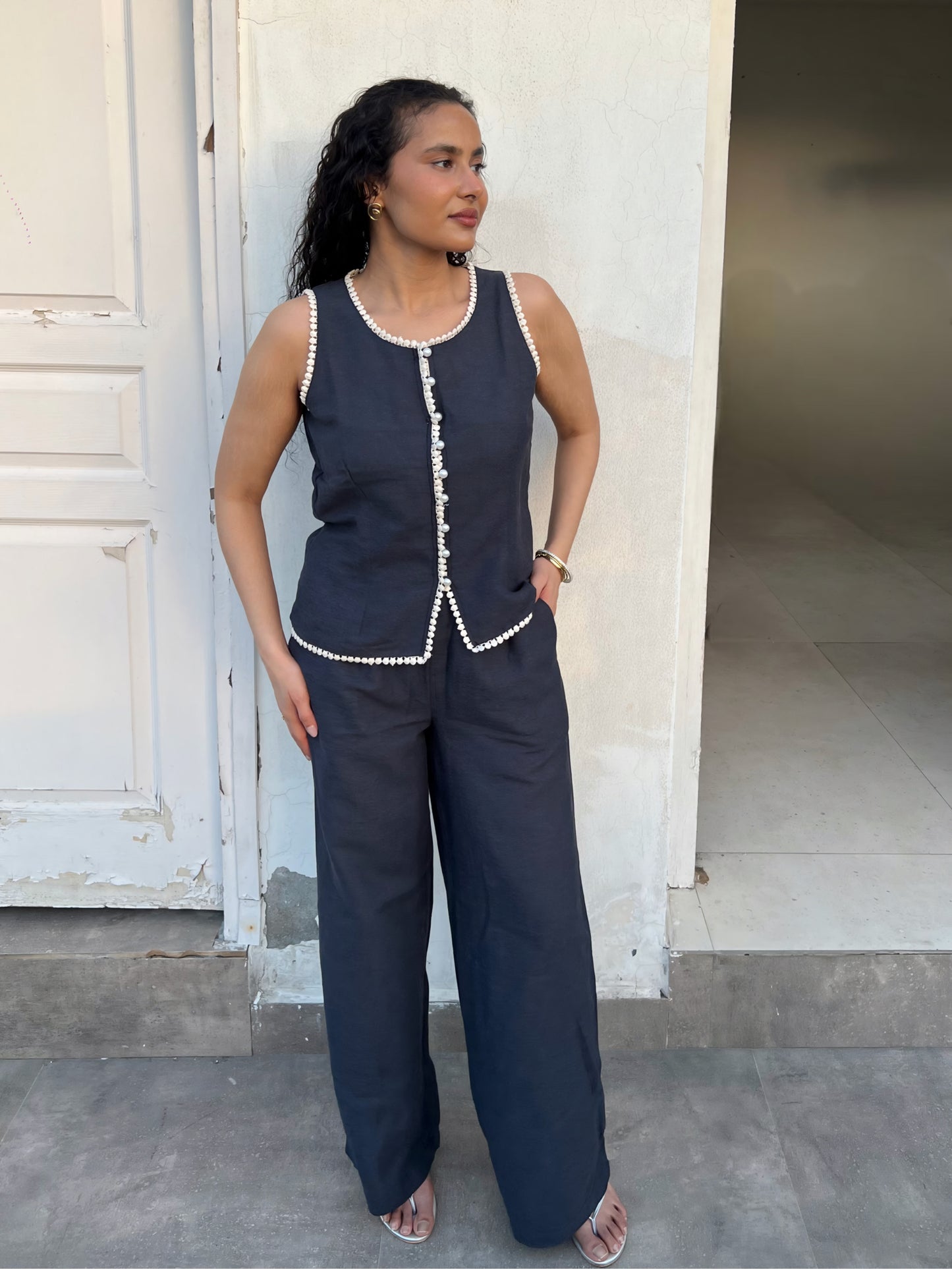 Charcoal Pure Cotton Top & Pants Set