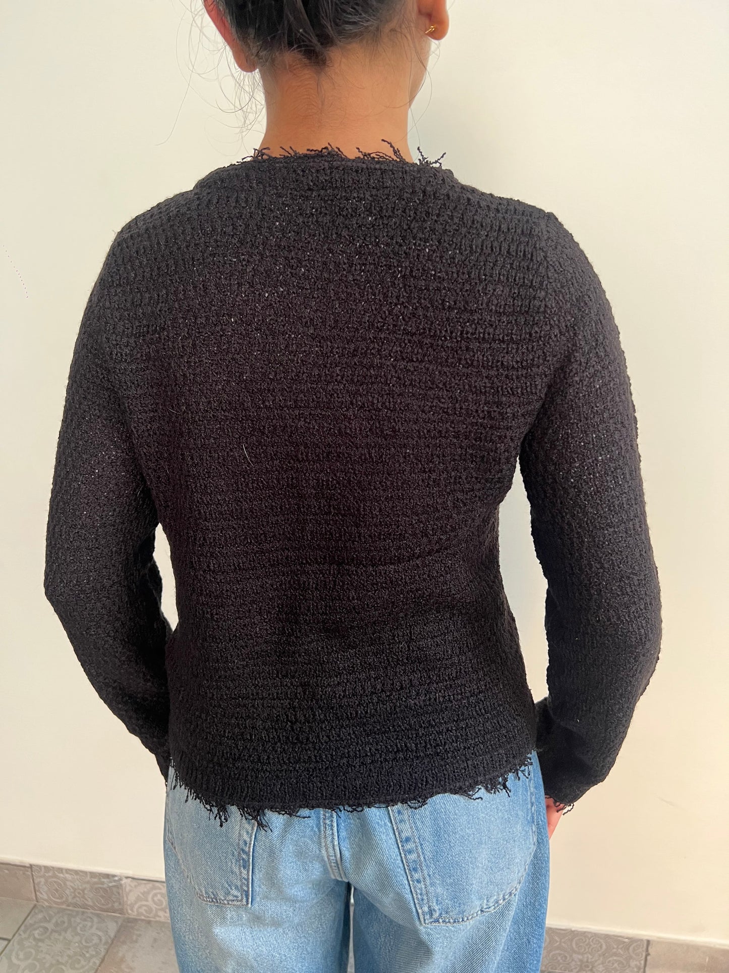 Cozy Woollen Sweater with Metallic Details BLACK