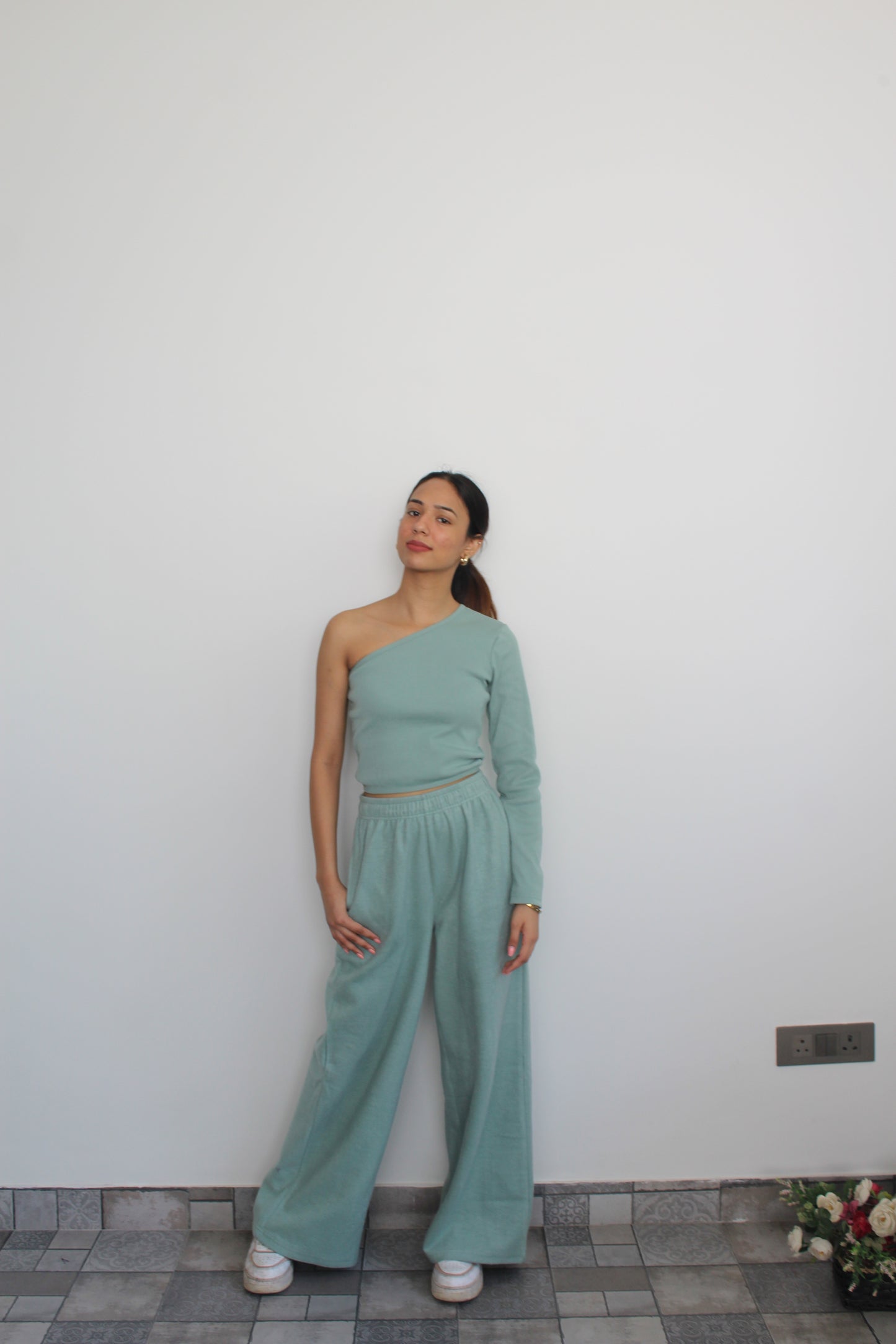 Cotton Fleece One Shoulder Stone Blue Set